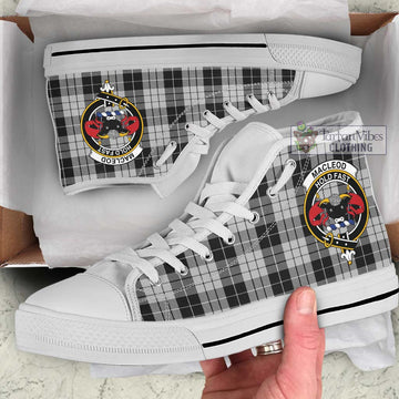 MacLeod Black and White Tartan High Top Shoes with Family Crest