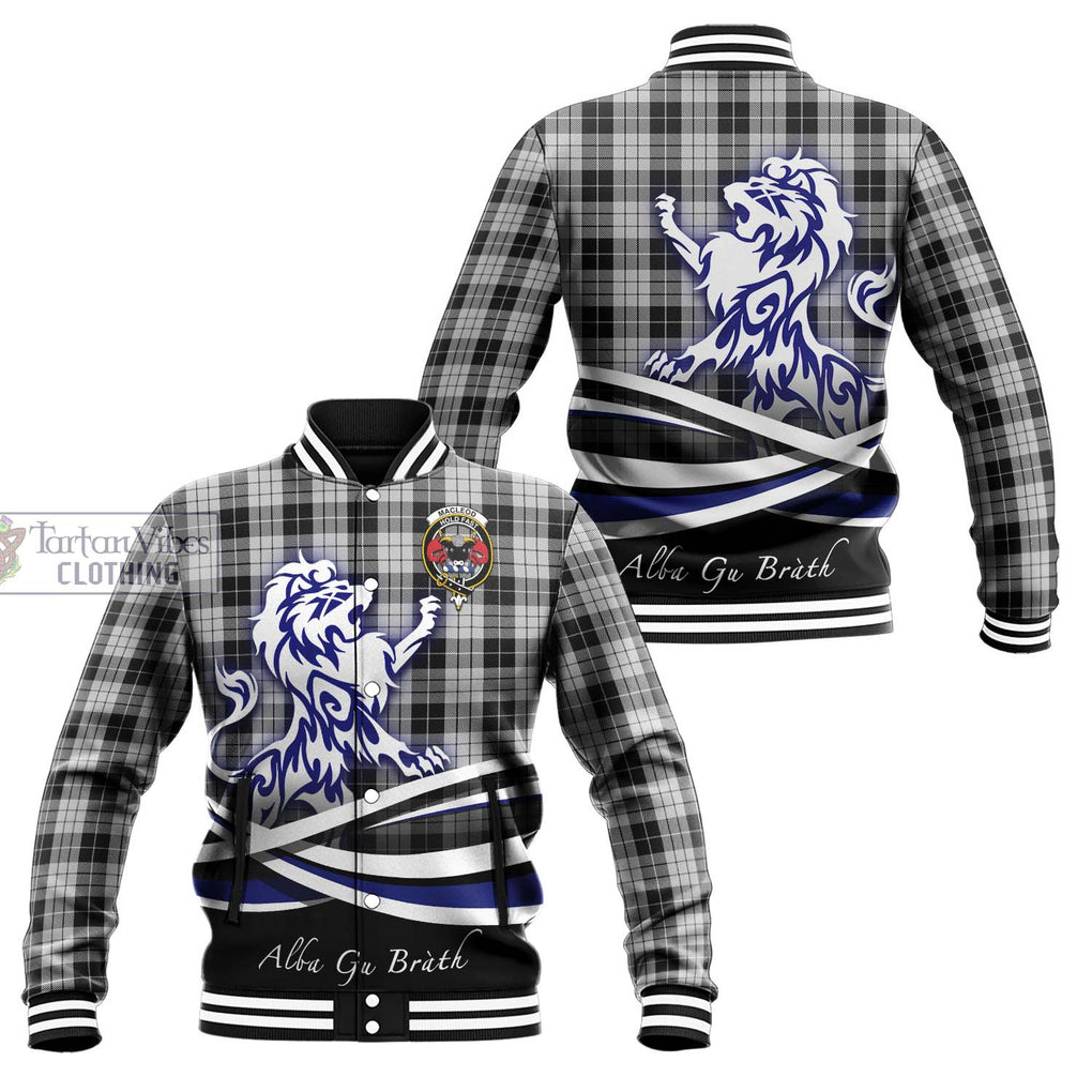 MacLeod Black and White Tartan Baseball Jacket with Alba Gu Brath Regal Lion Emblem Unisex - Tartanvibesclothing Shop