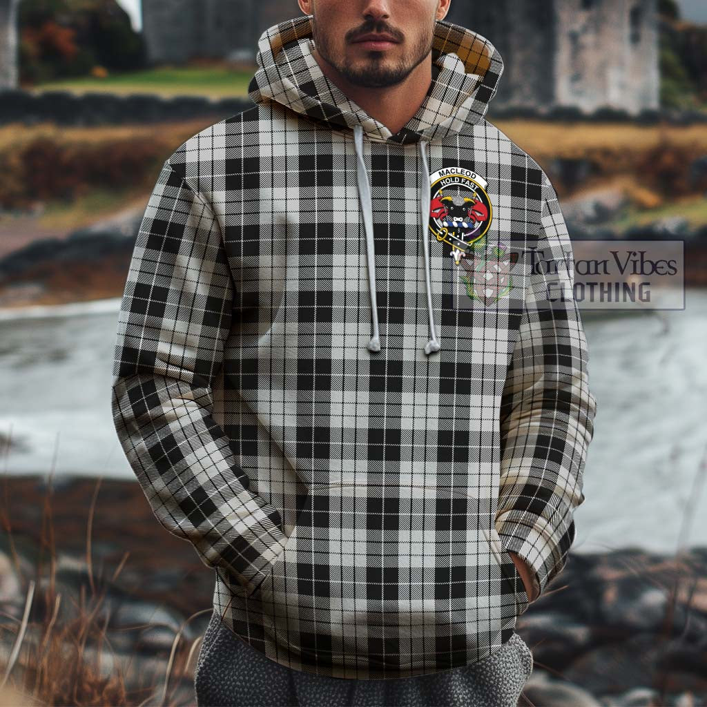 Tartan Vibes Clothing MacLeod Black and White Tartan Cotton Hoodie with Family Crest