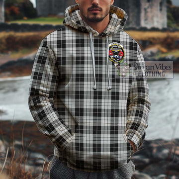 MacLeod Black and White Tartan Cotton Hoodie with Family Crest