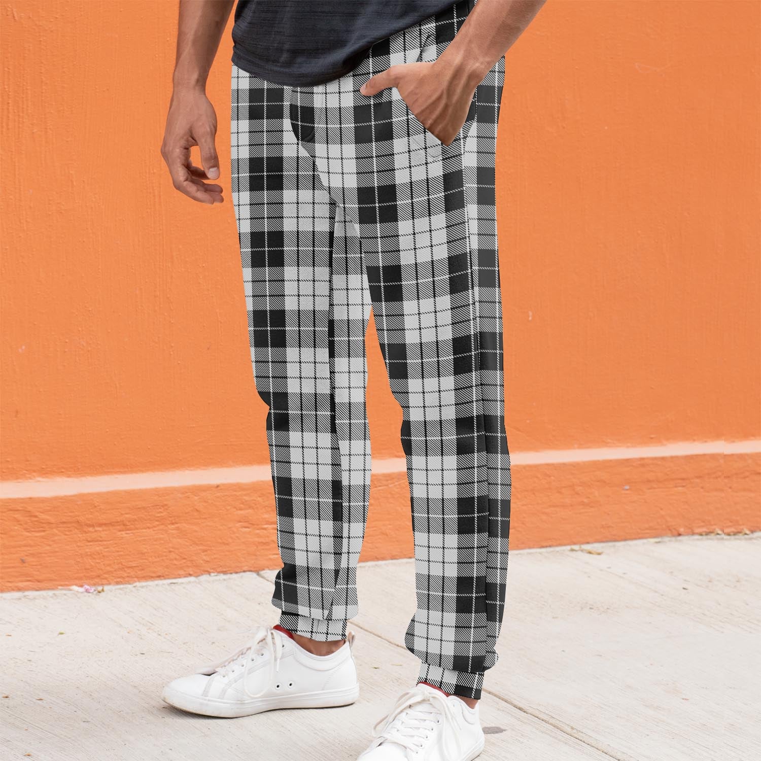 MacLeod Black and White Tartan Joggers Pants S - Tartanvibesclothing