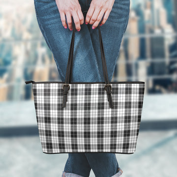 MacLeod Black and White Tartan Leather Tote Bag