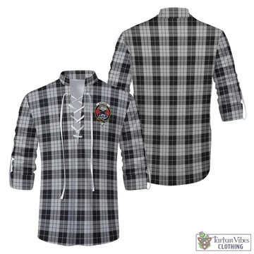 MacLeod Black and White Tartan Men's Scottish Traditional Jacobite Ghillie Kilt Shirt with Family Crest