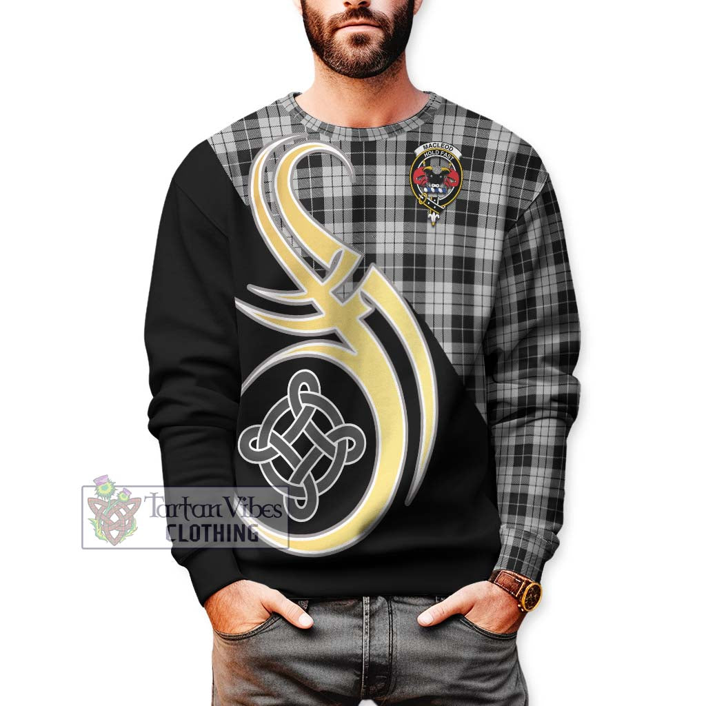 Tartan Vibes Clothing MacLeod Black and White Tartan Sweatshirt with Family Crest and Celtic Symbol Style