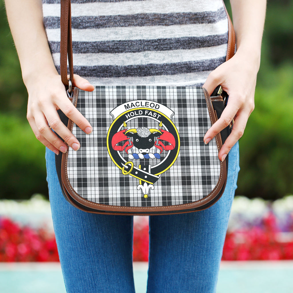 MacLeod Black and White Tartan Saddle Bag with Family Crest One Size - Tartan Vibes Clothing