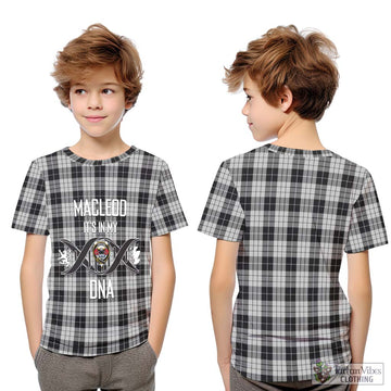 MacLeod Black and White Tartan Kid T-Shirt with Family Crest DNA In Me Style