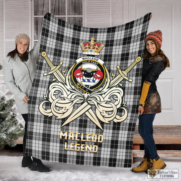 MacLeod Black and White Tartan Blanket with Clan Crest and the Golden Sword of Courageous Legacy