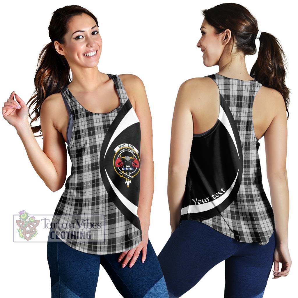 Tartan Vibes Clothing MacLeod Black and White Tartan Women's Racerback Tanks with Family Crest Circle Style