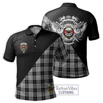 MacLeod Black and White Tartan Polo Shirt with Family Crest and Military Logo Style