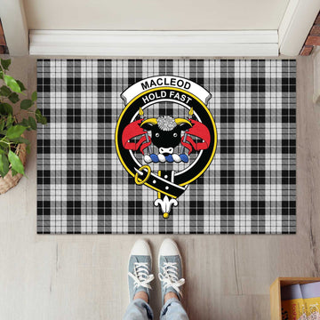 MacLeod Black and White Tartan Door Mat with Family Crest