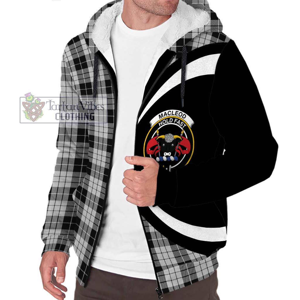 Tartan Vibes Clothing MacLeod Black and White Tartan Sherpa Hoodie with Family Crest Circle Style