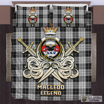 MacLeod Black and White Tartan Bedding Set with Clan Crest and the Golden Sword of Courageous Legacy