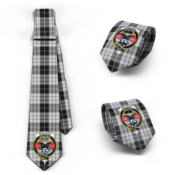 MacLeod Black and White Tartan Classic Necktie with Family Crest