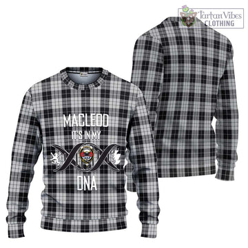 MacLeod Black and White Tartan Knitted Sweater with Family Crest DNA In Me Style