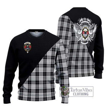 MacLeod Black and White Tartan Knitted Sweater with Family Crest and Military Logo Style