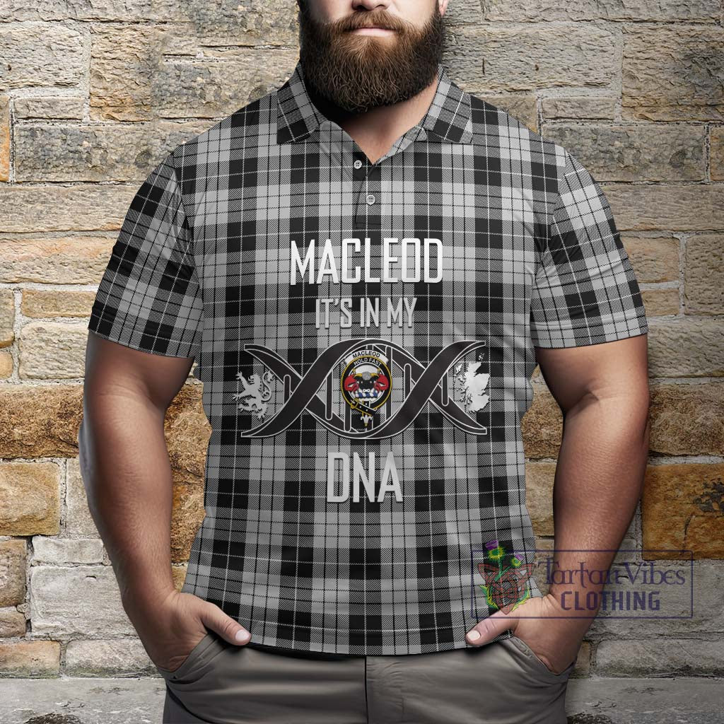 Tartan Vibes Clothing MacLeod Black and White Tartan Polo Shirt with Family Crest DNA In Me Style