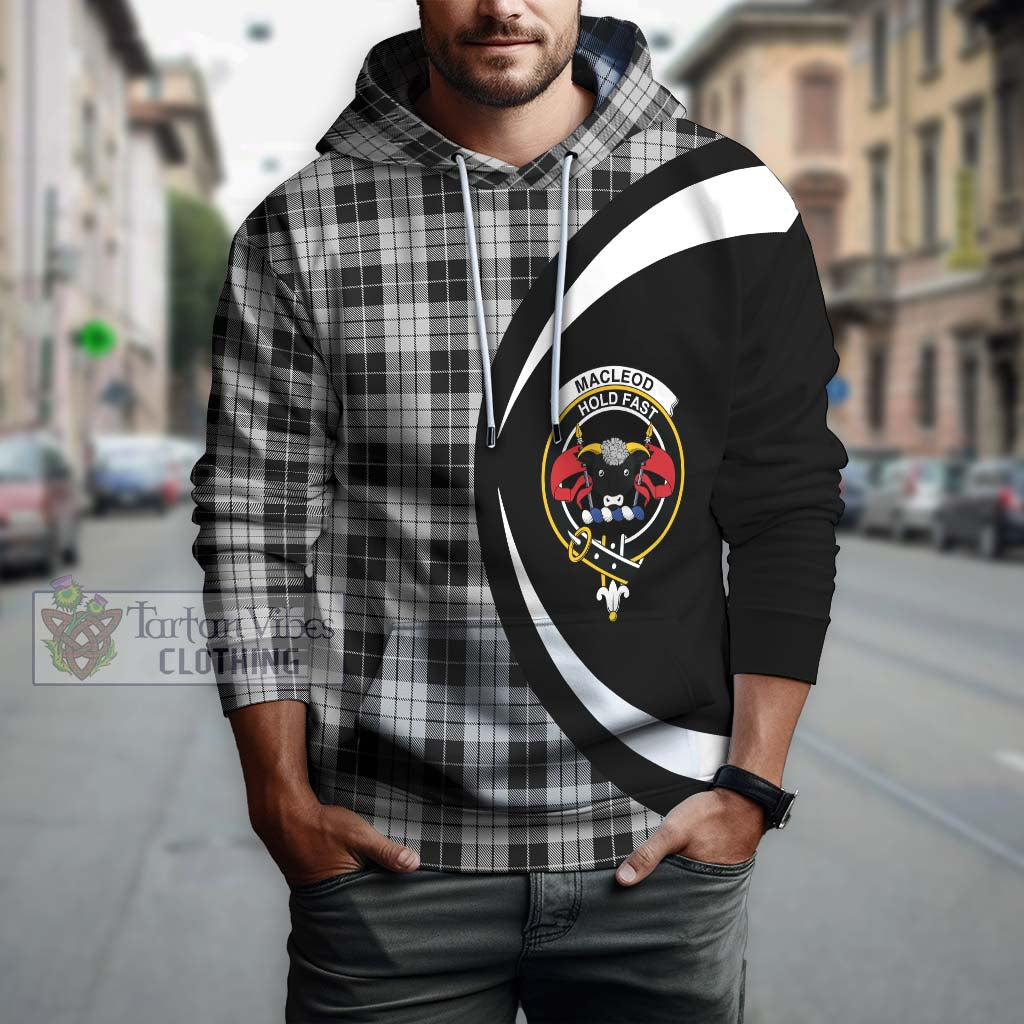 MacLeod Black and White Tartan Hoodie with Family Crest Circle Style Zip Hoodie - Tartan Vibes Clothing