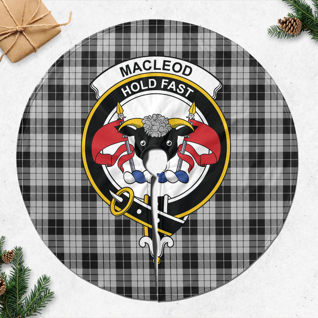 MacLeod Black and White Tartan Christmas Tree Skirt with Family Crest - Tartanvibesclothing