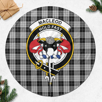 MacLeod Black and White Tartan Christmas Tree Skirt with Family Crest