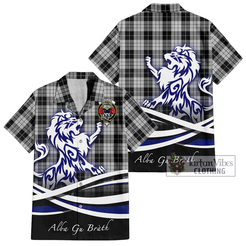 MacLeod Black and White Tartan Short Sleeve Button Shirt with Alba Gu Brath Regal Lion Emblem Kid - Tartanvibesclothing Shop