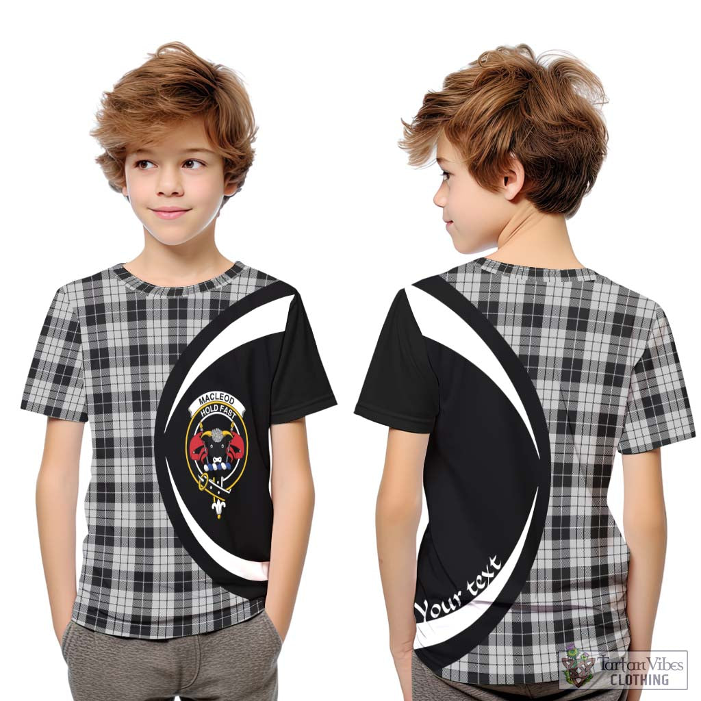 Tartan Vibes Clothing MacLeod Black and White Tartan Kid T-Shirt with Family Crest Circle Style