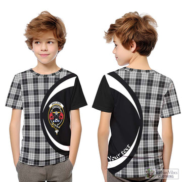 MacLeod Black and White Tartan Kid T-Shirt with Family Crest Circle Style