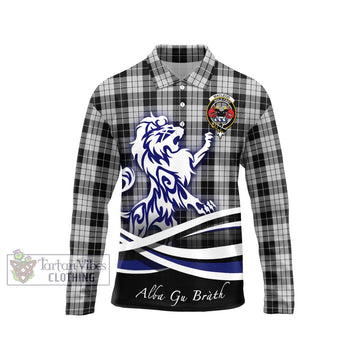 MacLeod Black and White Tartan Long Sleeve Polo Shirt with Alba Gu Brath Regal Lion Emblem