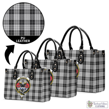 MacLeod Black and White Tartan Luxury Leather Handbags with Family Crest