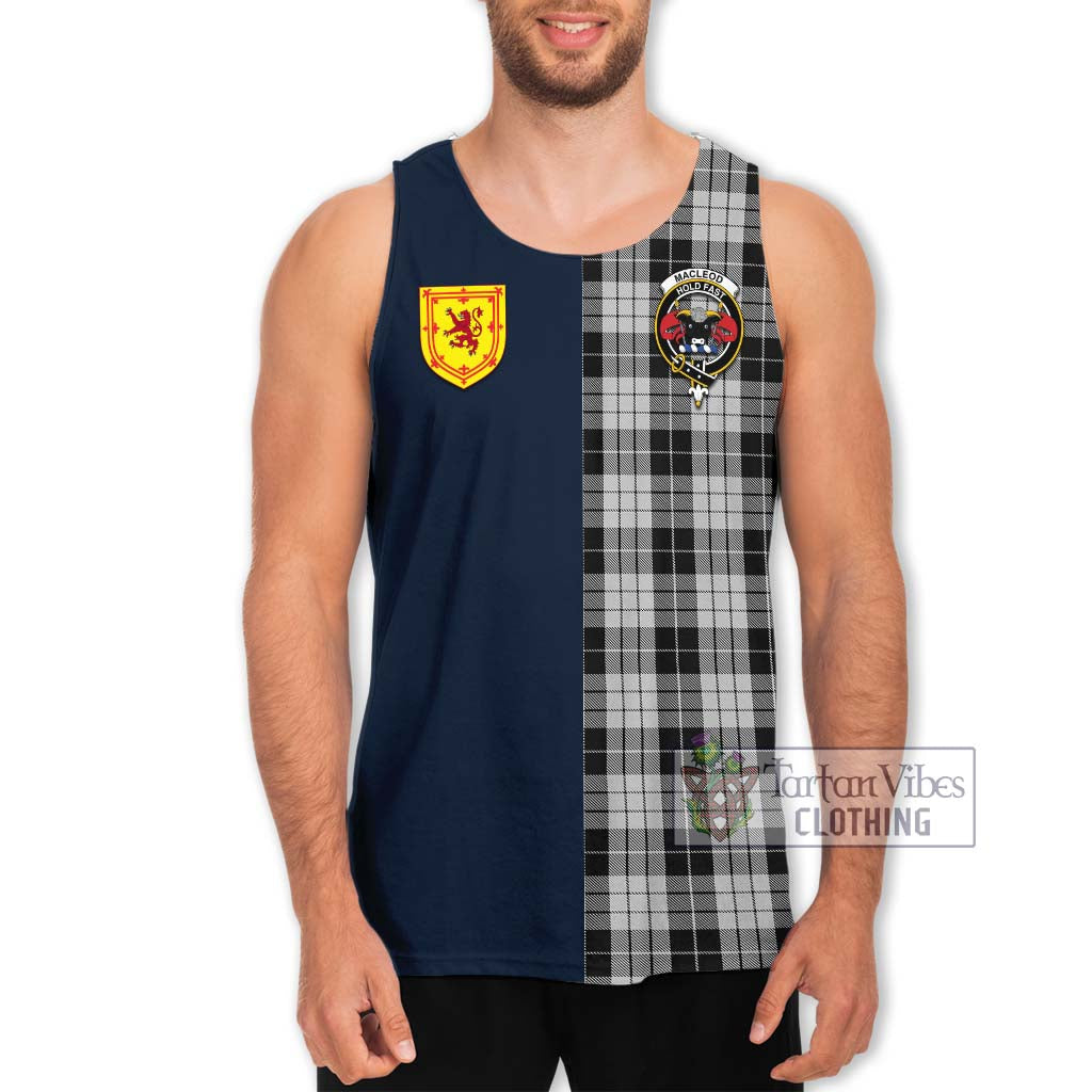 Tartan Vibes Clothing MacLeod Black and White Tartan Men's Tank Top with Scottish Lion Royal Arm Half Style