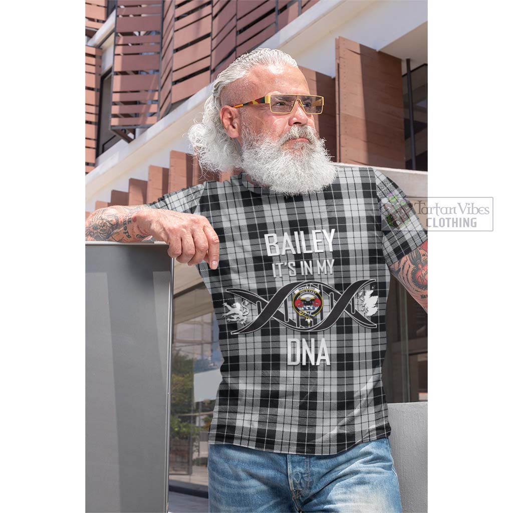 Tartan Vibes Clothing MacLeod Black and White Tartan Cotton T-shirt with Family Crest DNA In Me Style