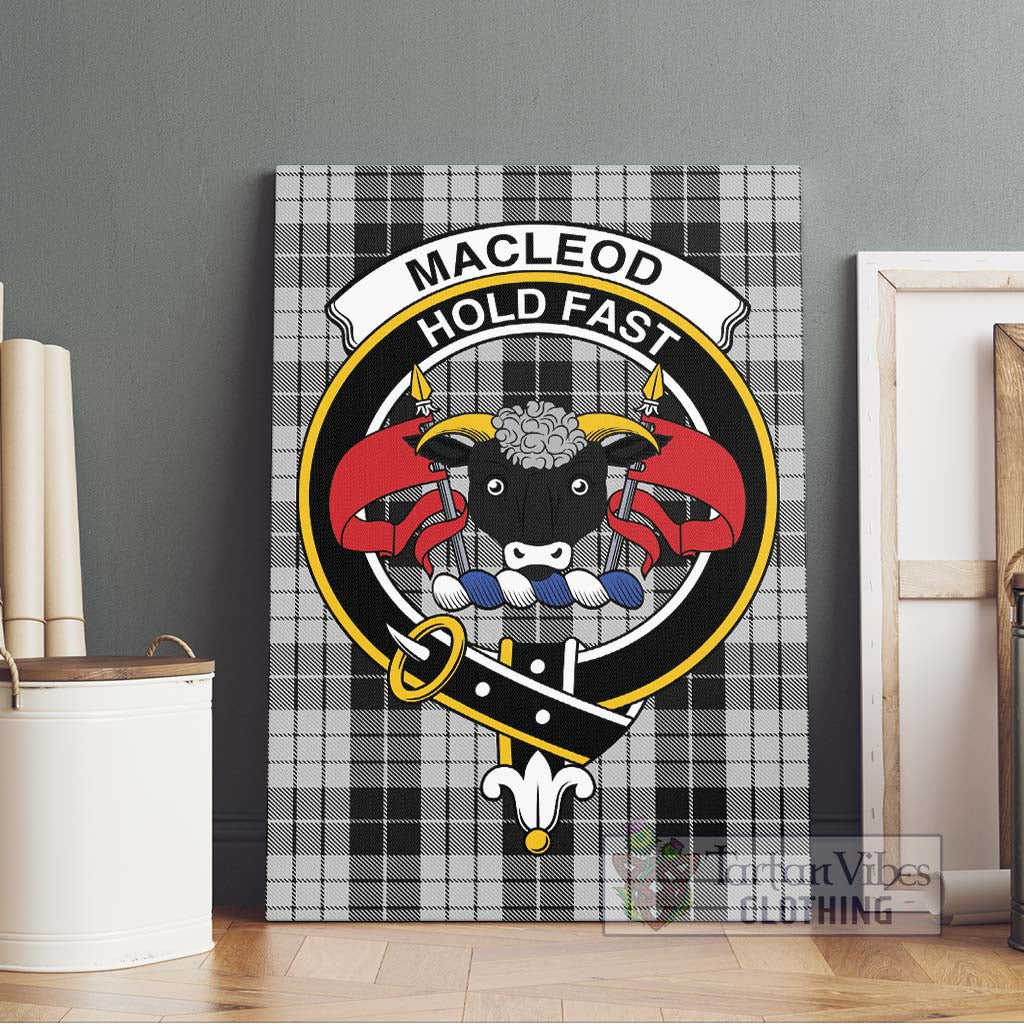 Tartan Vibes Clothing MacLeod Black and White Tartan Canvas Print Wall Art with Family Crest