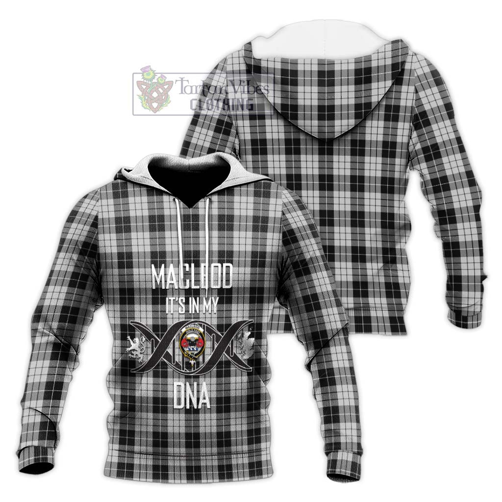 Tartan Vibes Clothing MacLeod Black and White Tartan Knitted Hoodie with Family Crest DNA In Me Style