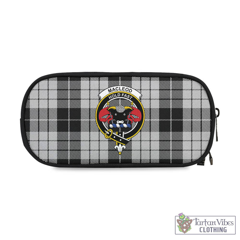 Tartan Vibes Clothing MacLeod Black and White Tartan Pen and Pencil Case with Family Crest