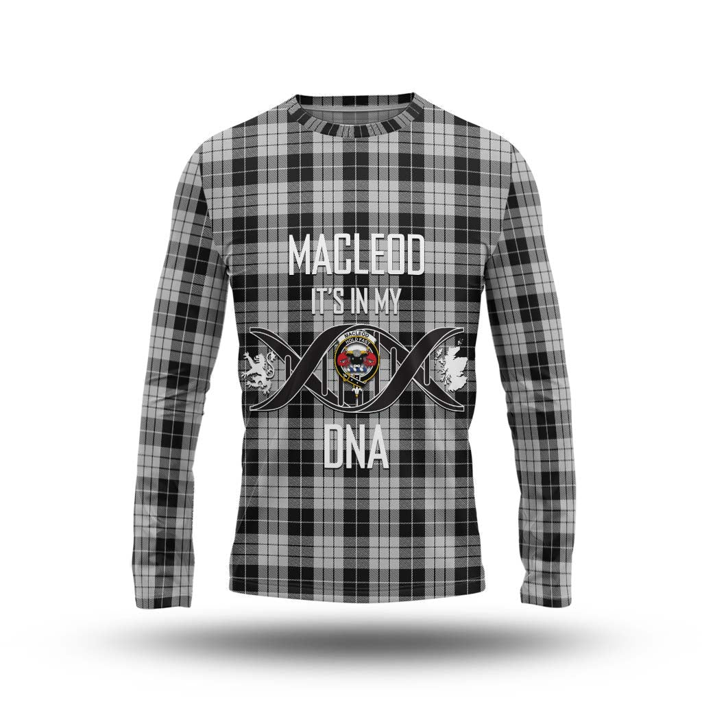 Tartan Vibes Clothing MacLeod Black and White Tartan Long Sleeve T-Shirt with Family Crest DNA In Me Style