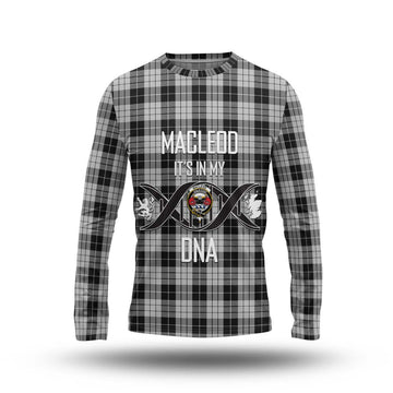 MacLeod Black and White Tartan Long Sleeve T-Shirt with Family Crest DNA In Me Style