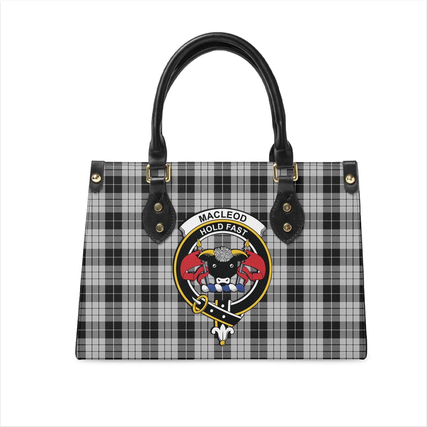 macleod-black-and-white-tartan-leather-bag-with-family-crest