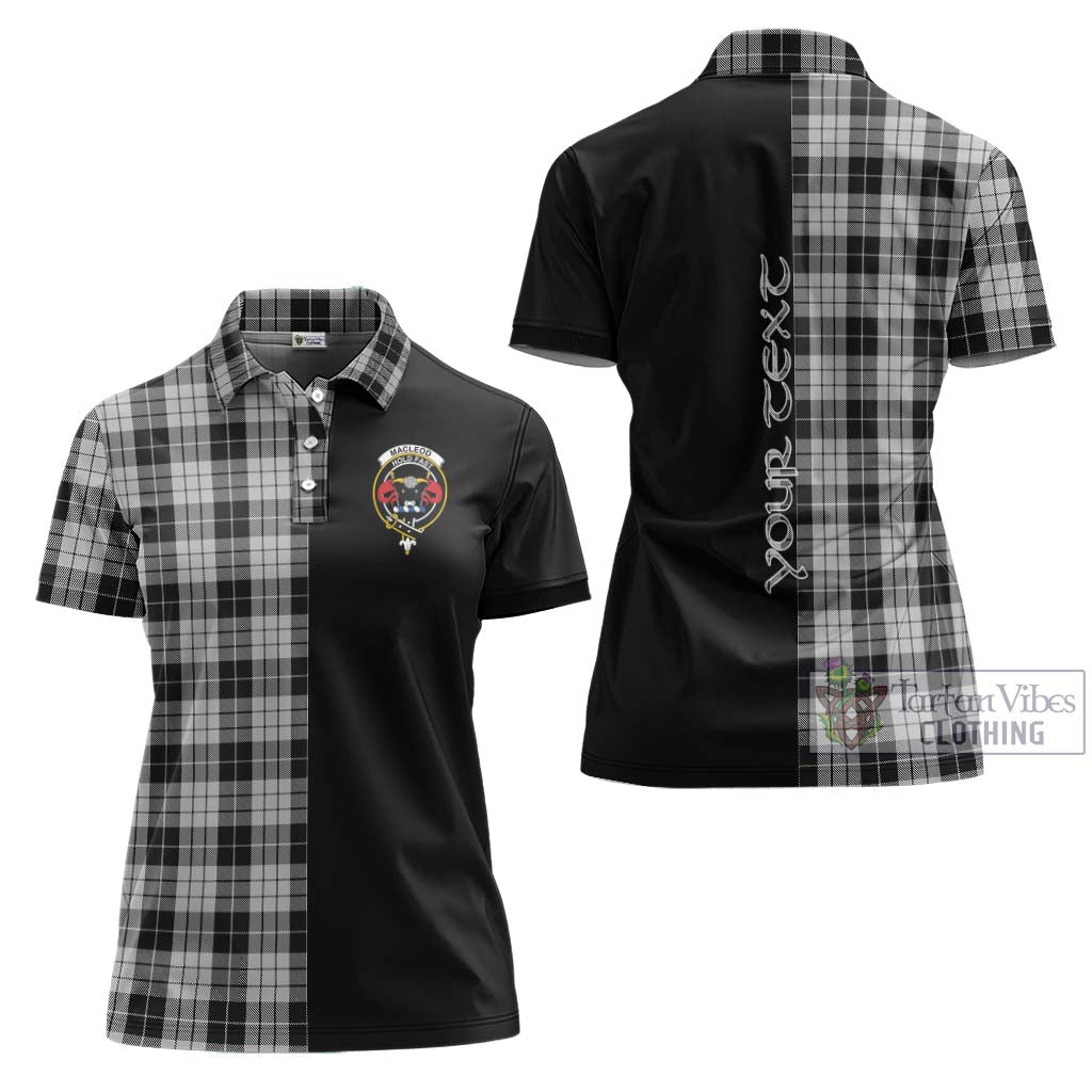 Tartan Vibes Clothing MacLeod Black and White Tartan Women's Polo Shirt with Family Crest and Half Of Me Style