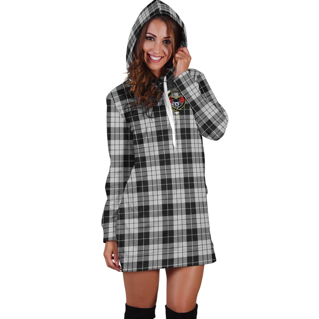 MacLeod Black and White Tartan Hoodie Dress with Family Crest - Tartanvibesclothing