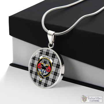 MacLeod Black and White Tartan Circle Necklace with Family Crest