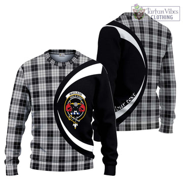 MacLeod Black and White Tartan Knitted Sweater with Family Crest Circle Style