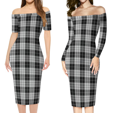 MacLeod Black and White Tartan Off Shoulder Lady Dress