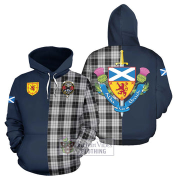 MacLeod Black and White Tartan Hoodie with Scottish Lion Royal Arm Half Style