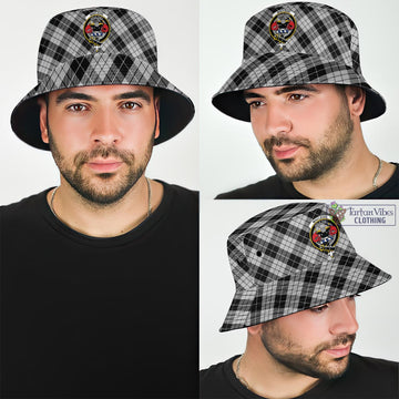 MacLeod Black and White Tartan Bucket Hat with Family Crest