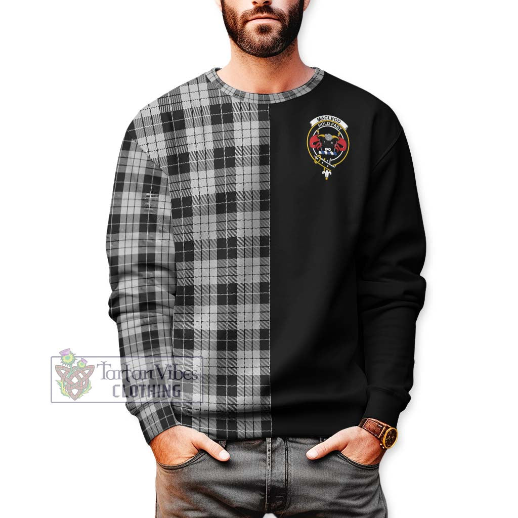 Tartan Vibes Clothing MacLeod Black and White Tartan Sweatshirt with Family Crest and Half Of Me Style