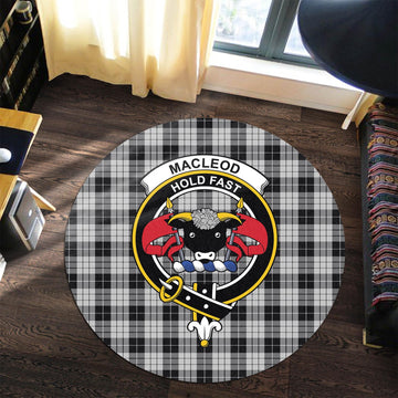 MacLeod Black and White Tartan Round Rug with Family Crest