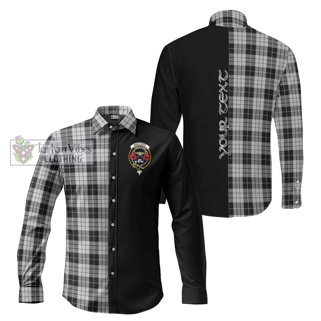 Tartan Vibes Clothing MacLeod Black and White Tartan Long Sleeve Button Shirt with Family Crest and Half Of Me Style