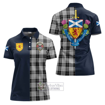 MacLeod Black and White Tartan Women's Polo Shirt with Scottish Lion Royal Arm Half Style