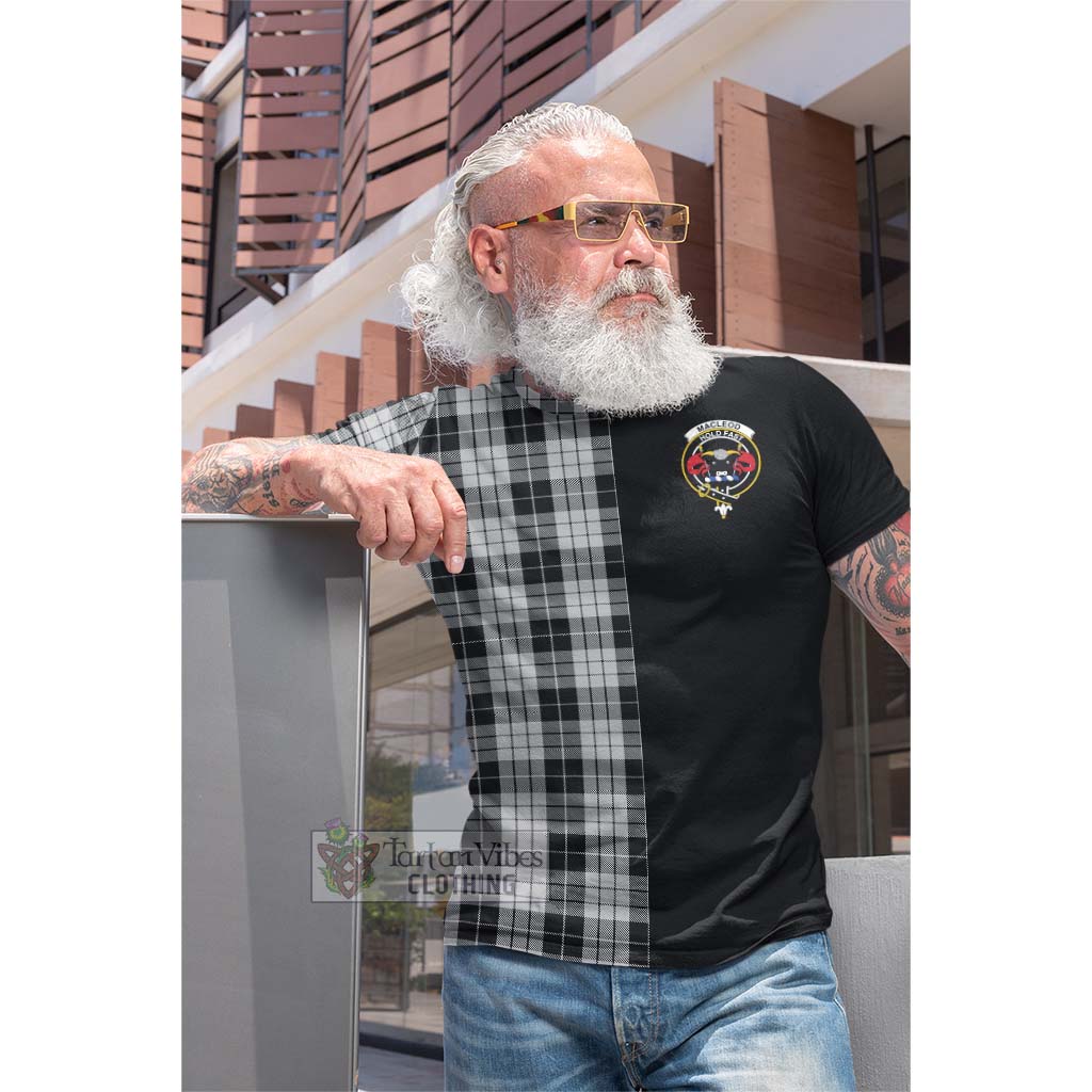 Tartan Vibes Clothing MacLeod Black and White Tartan Cotton T-shirt with Family Crest and Half Of Me Style