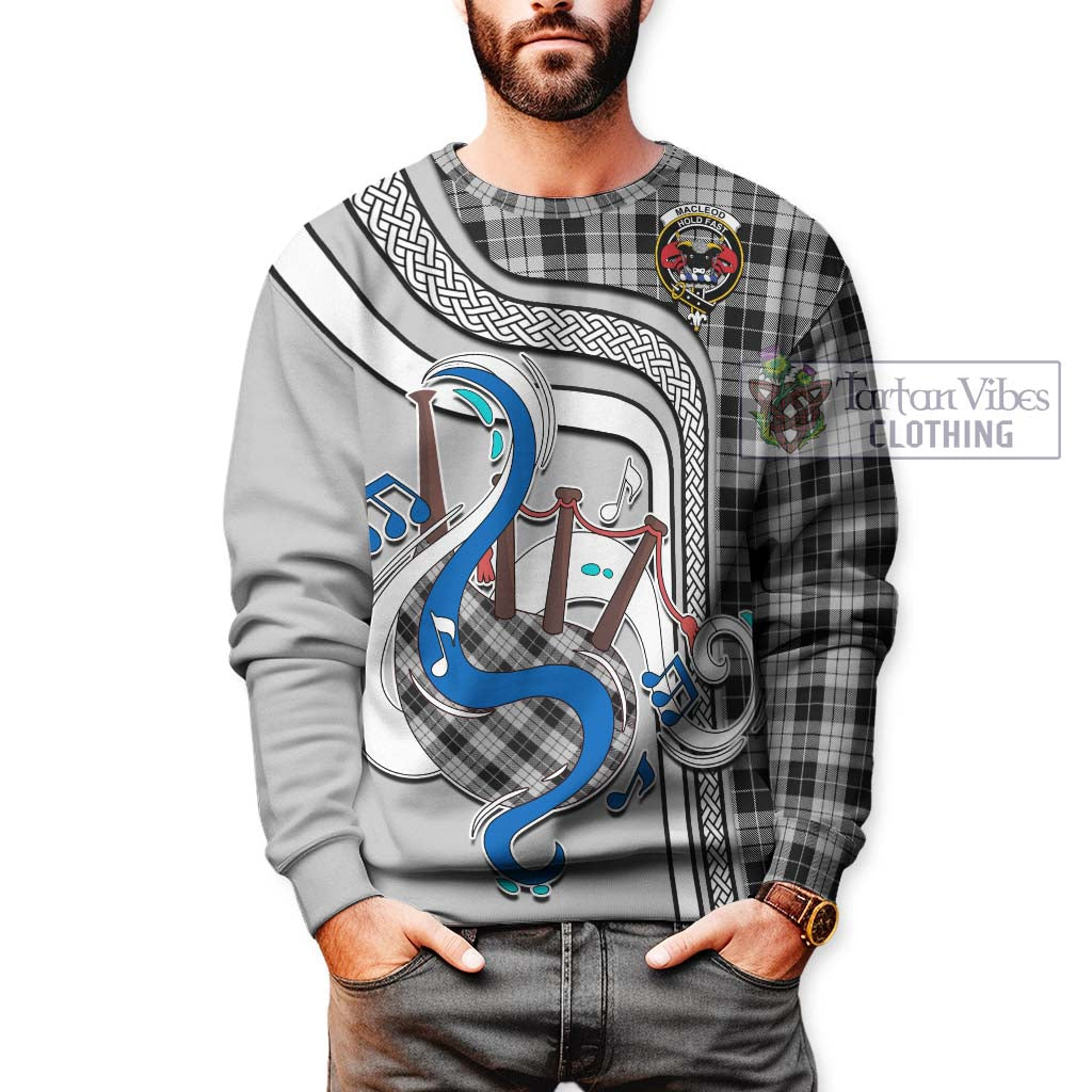 Tartan Vibes Clothing MacLeod Black and White Tartan Sweatshirt with Epic Bagpipe Style