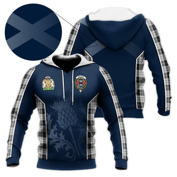 MacLeod Black and White Tartan Knitted Hoodie with Family Crest and Scottish Thistle Vibes Sport Style